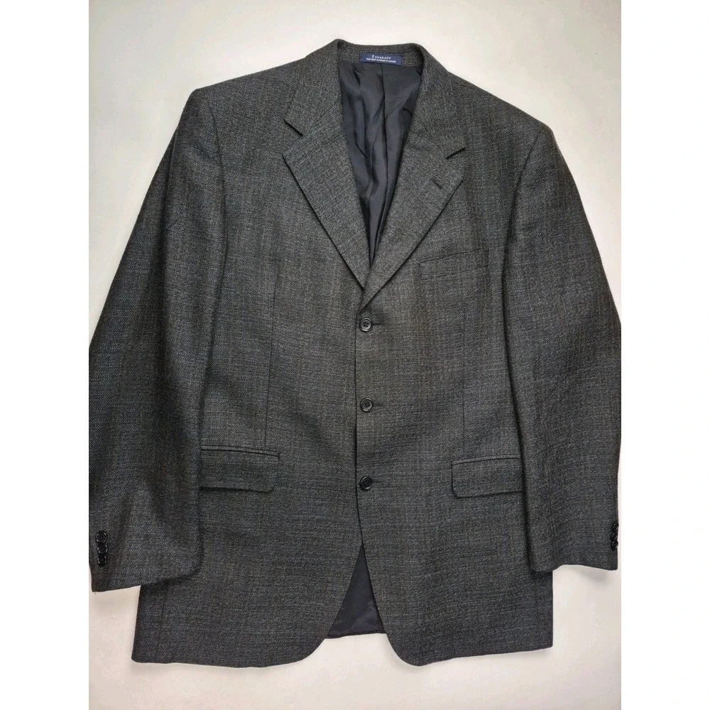 Zaharoff Mens Wool Sports Coat 44L Blue Beige Canada 3 Button Blazer